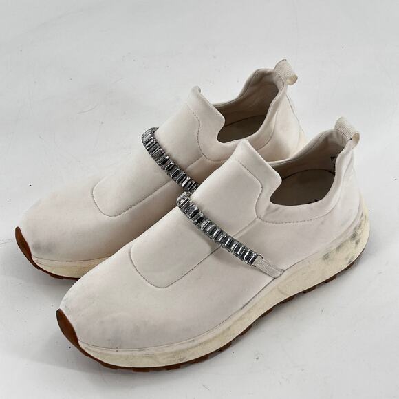 Nordstrom Rack Lisbon Sneakers 7 White Jewel Embellished Glam Slip On Comfort - Picture 7 of 9